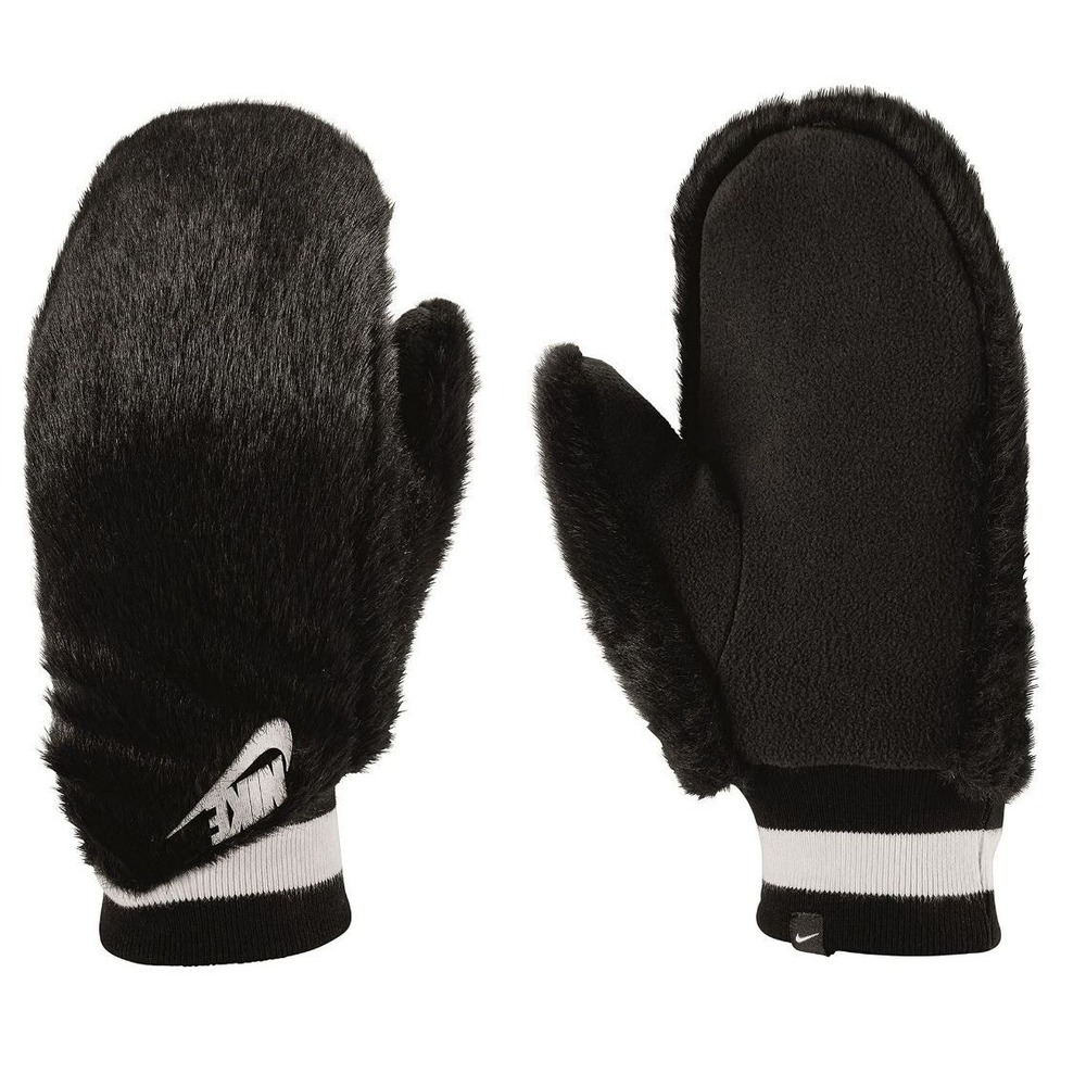Nike Mittens Gloves Womens XS/S Faux Fur Black White 88084 N.100.2626.091.2S